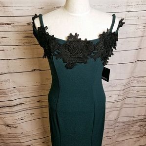 Marina Cold Shoulder Applique Dress